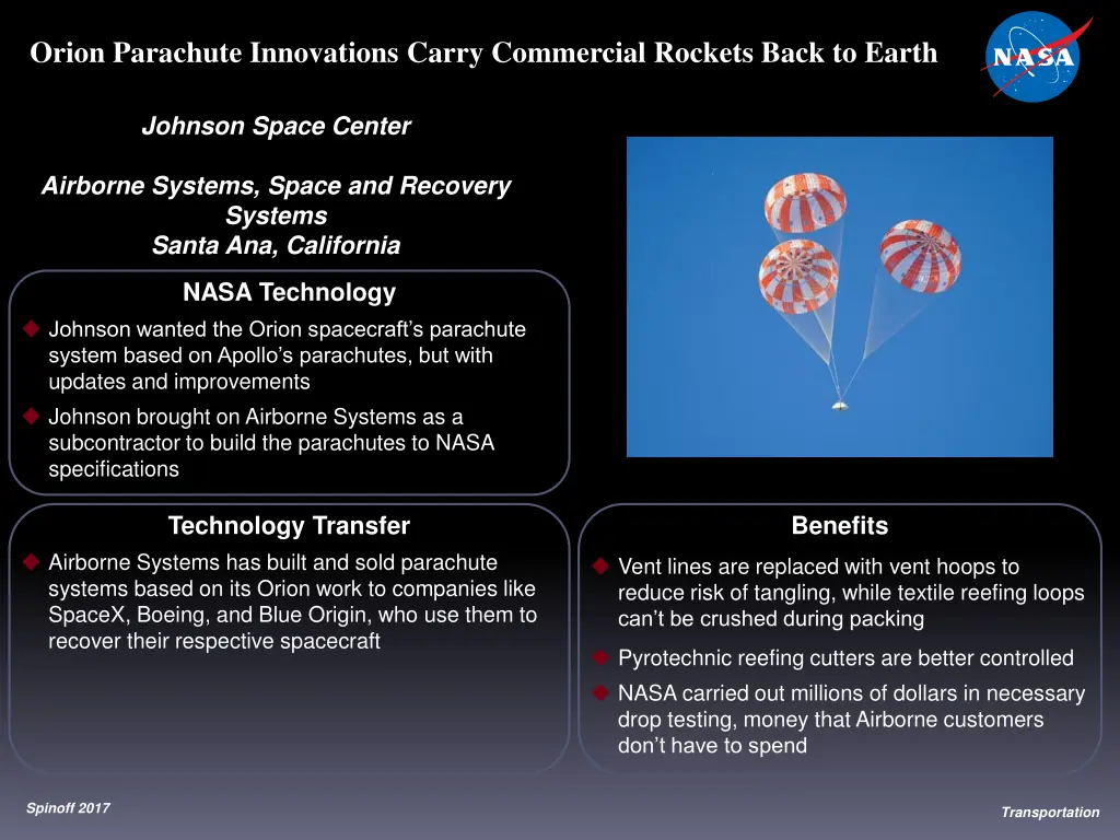 orion parachute innovations carry commercial