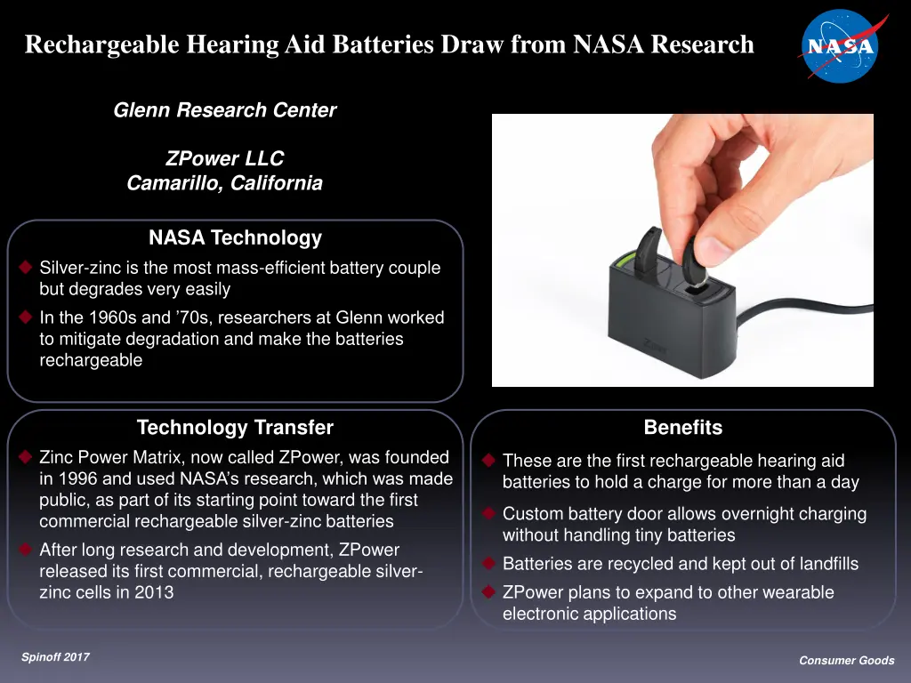 rechargeable hearing aid batteries draw from nasa