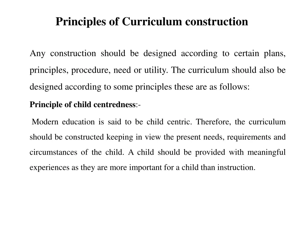 principles of curriculum construction