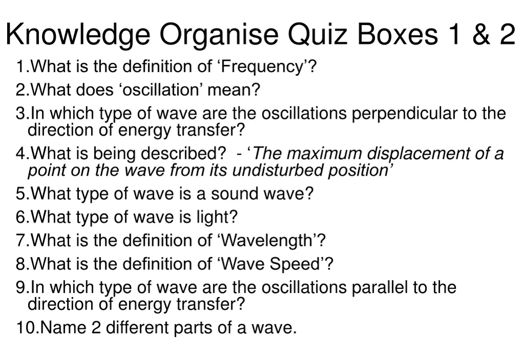 knowledge organise quiz boxes 1 2 1 what