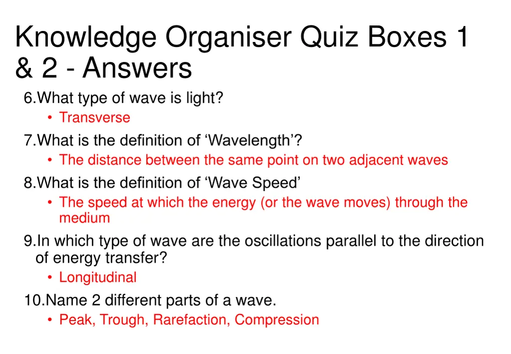 knowledge organiser quiz boxes 1 2 answers 6 what