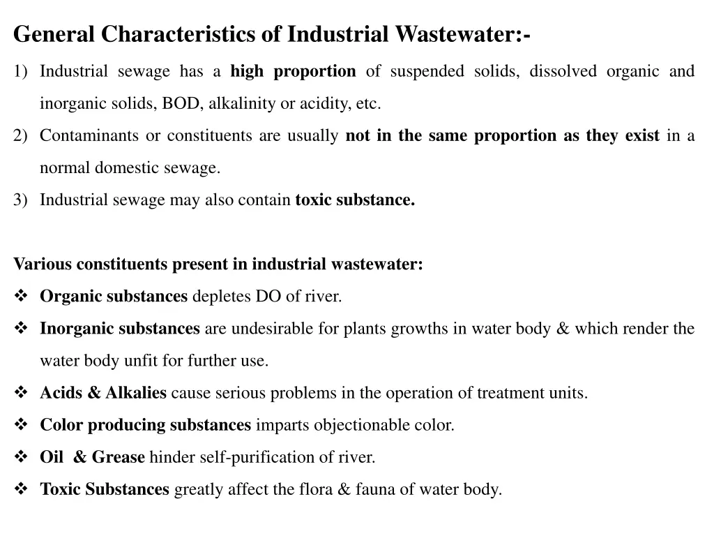 general characteristics of industrial wastewater