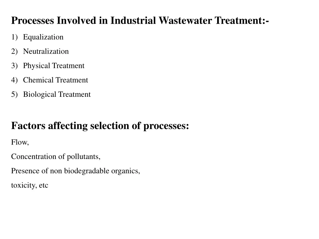 processes involved in industrial wastewater