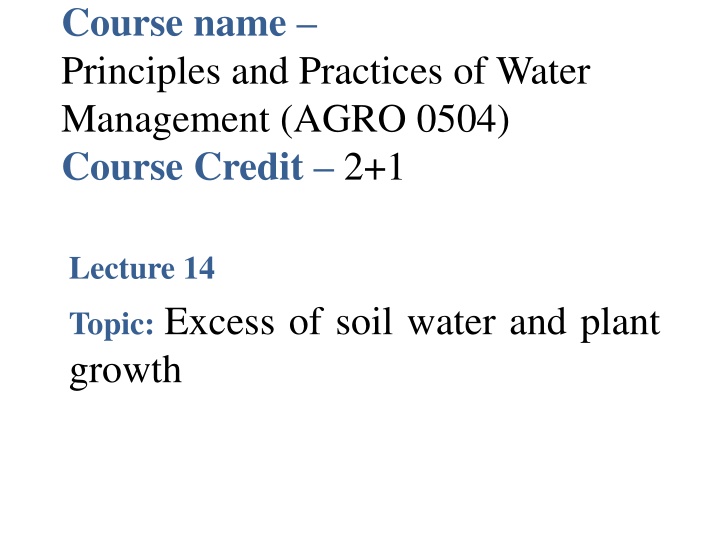 course name principles and practices of water