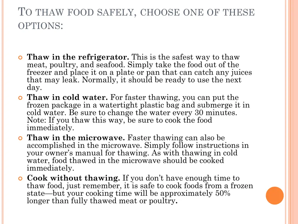 t o thaw food safely choose one of these options