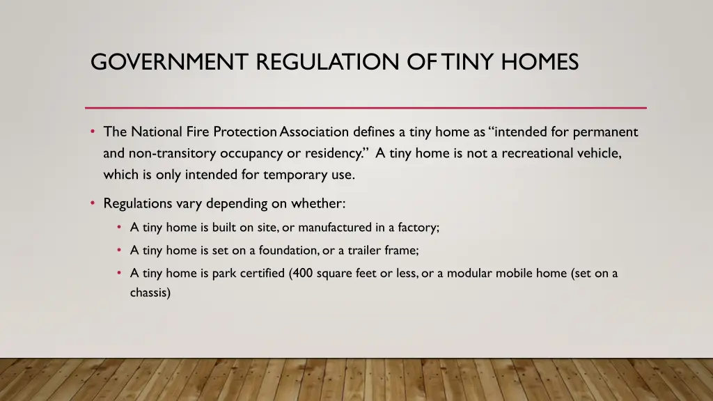 government regulation of tiny homes