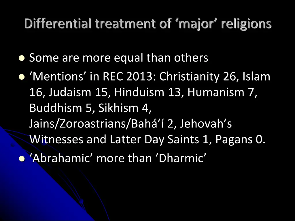 differential treatment of major religions