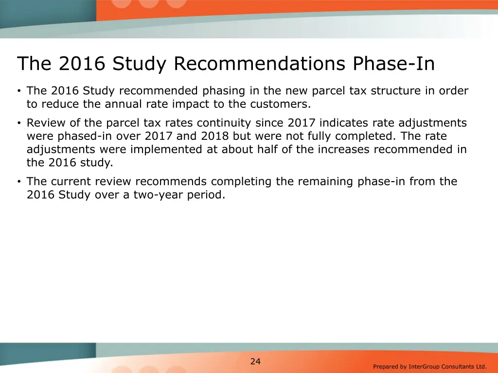 the 2016 study recommendations phase in