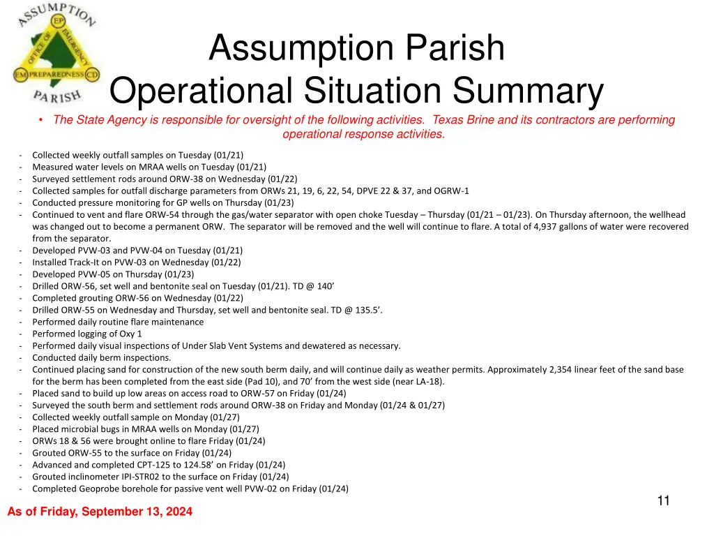 assumption parish operational situation summary 10