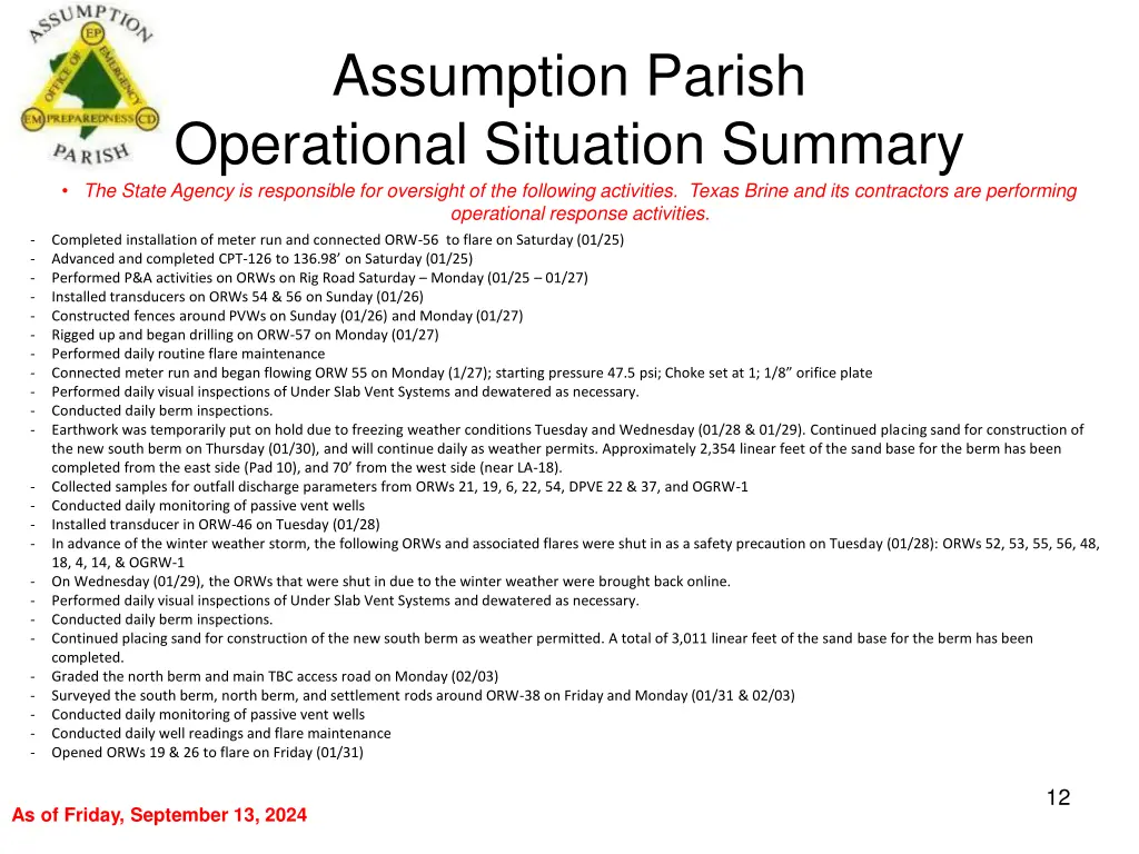 assumption parish operational situation summary 11