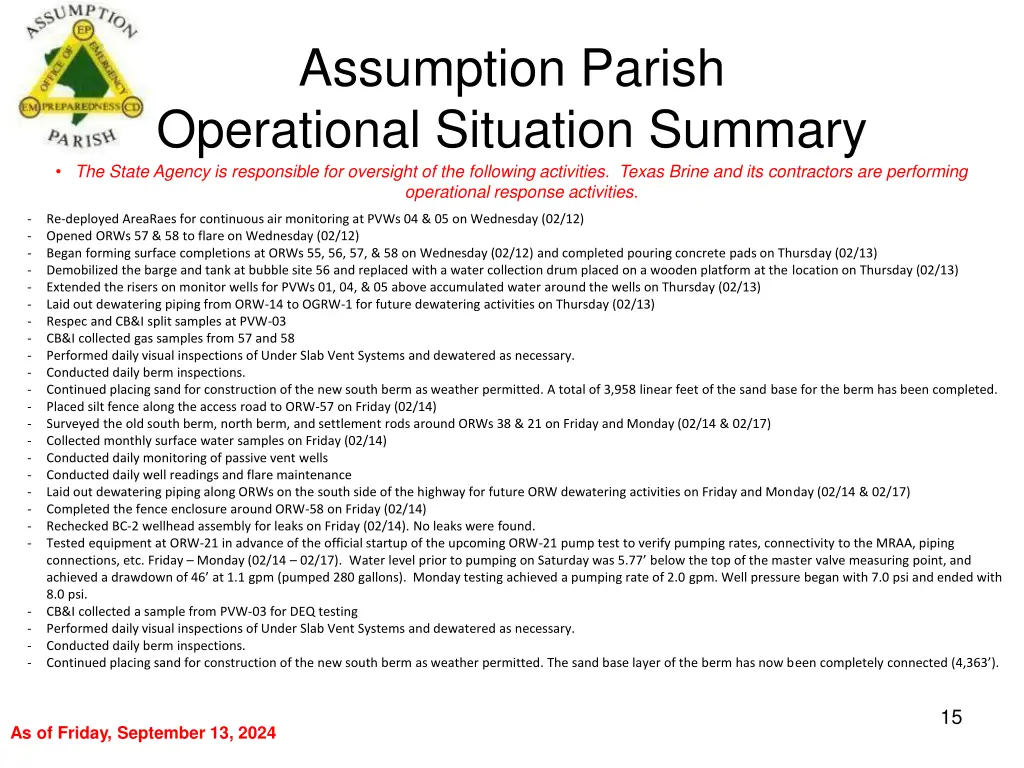 assumption parish operational situation summary 14