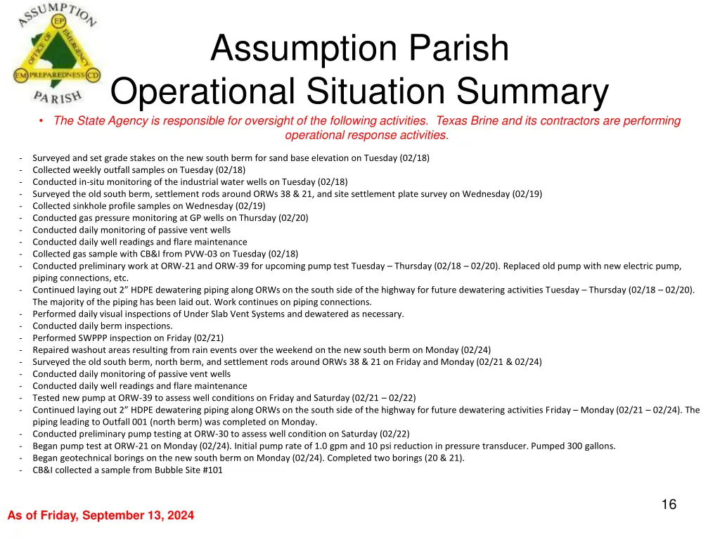 assumption parish operational situation summary 15