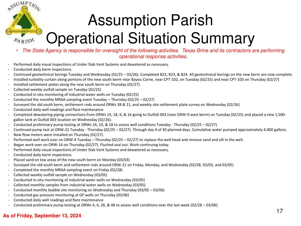 assumption parish operational situation summary 16