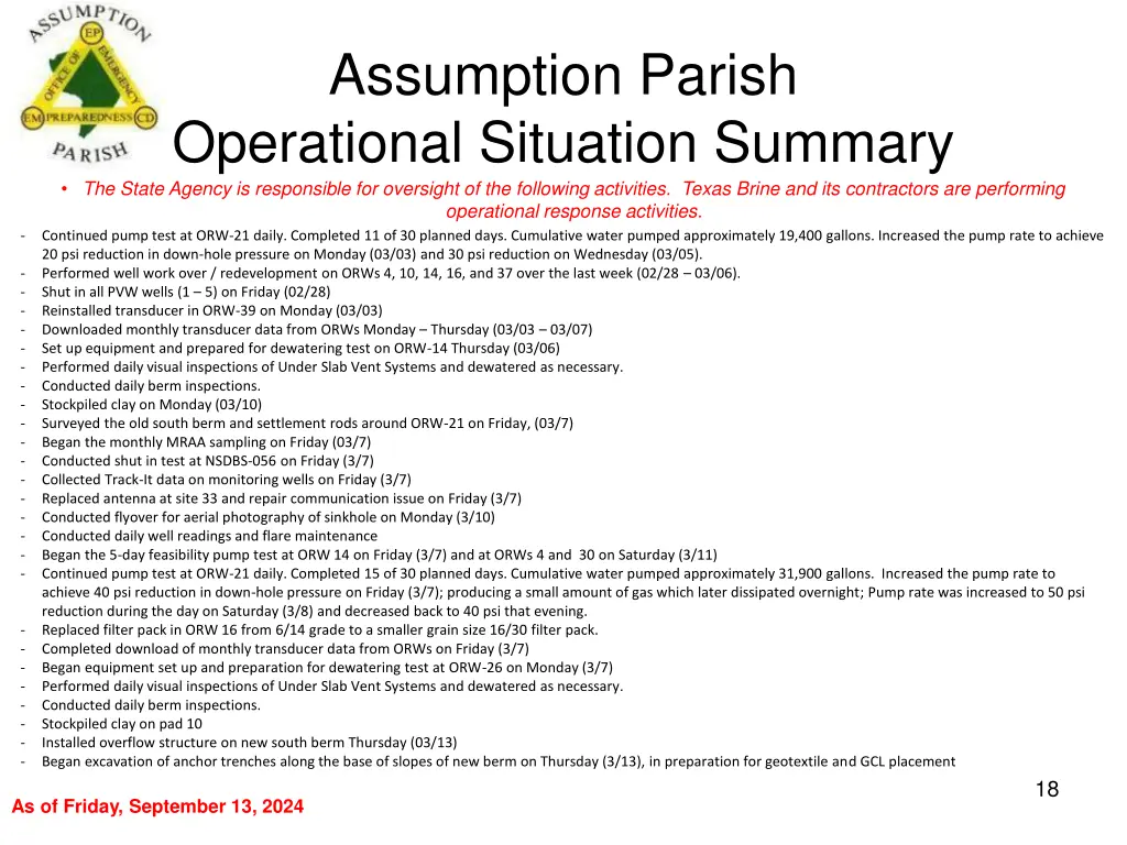 assumption parish operational situation summary 17