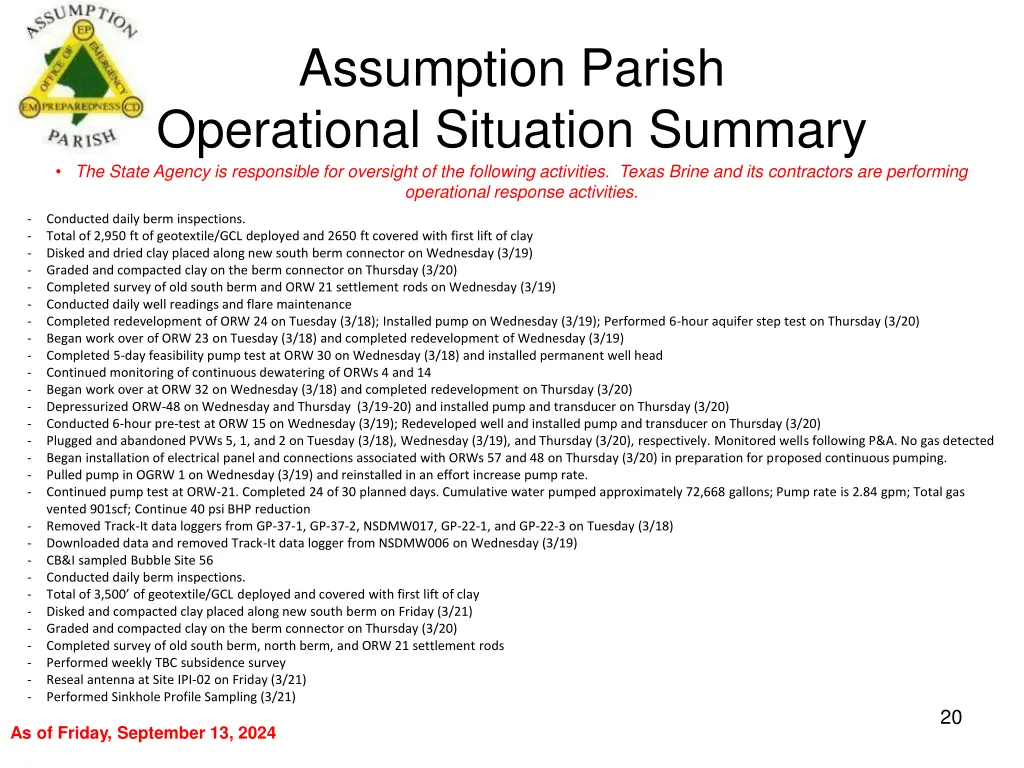 assumption parish operational situation summary 19