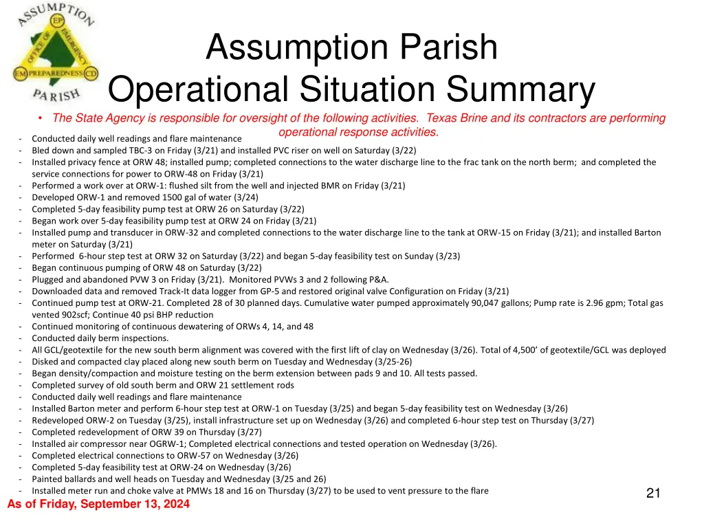 assumption parish operational situation summary 20