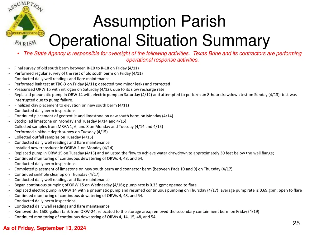 assumption parish operational situation summary 24