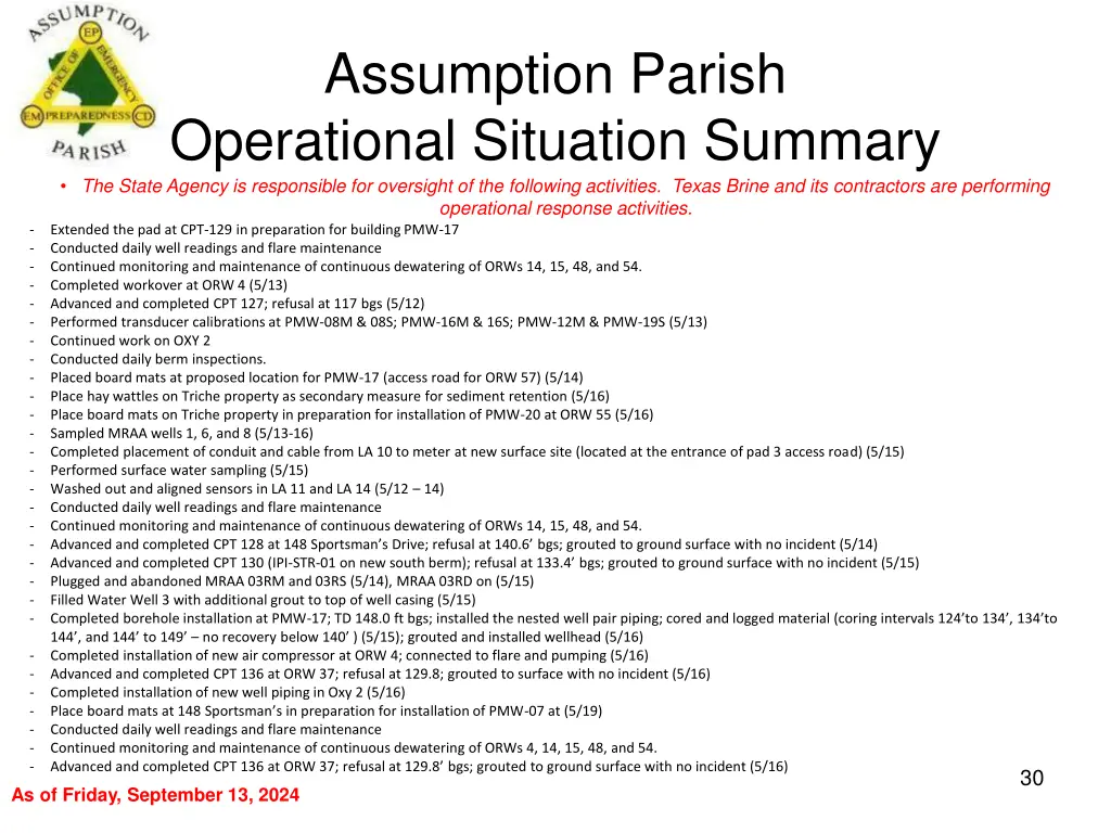 assumption parish operational situation summary 29