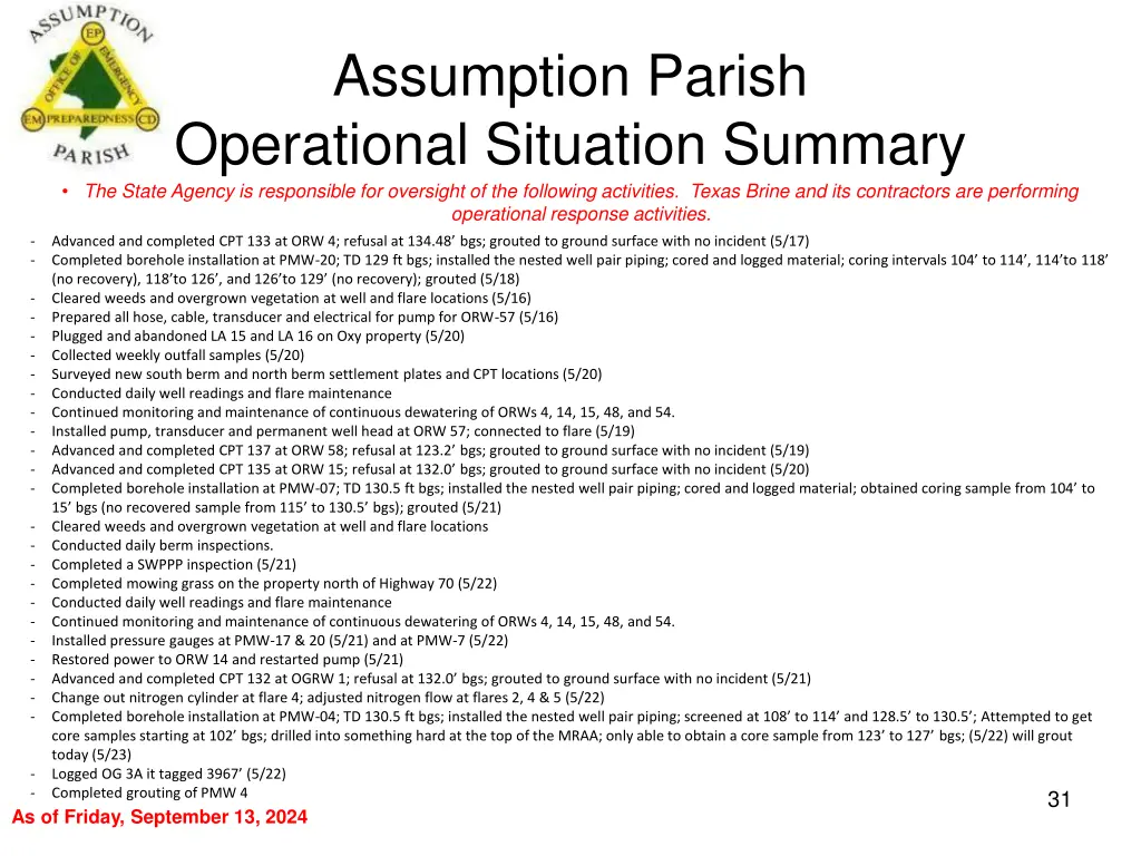 assumption parish operational situation summary 30