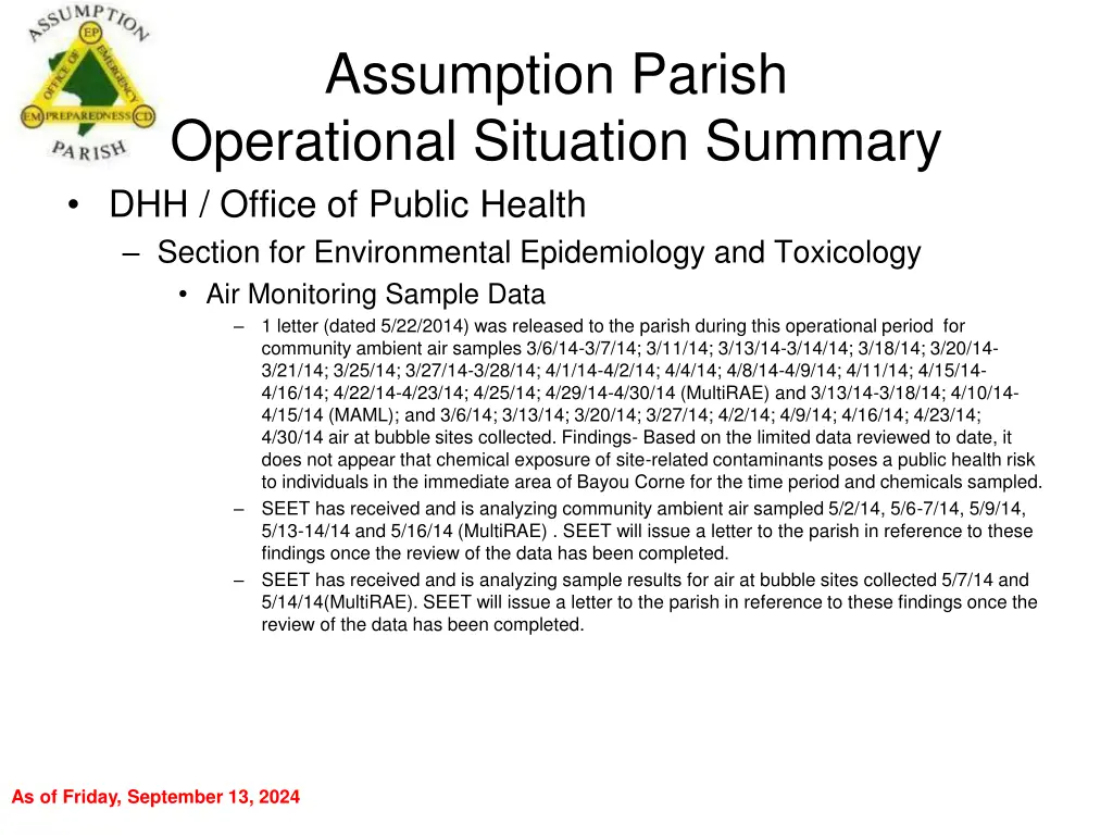 assumption parish operational situation summary 32