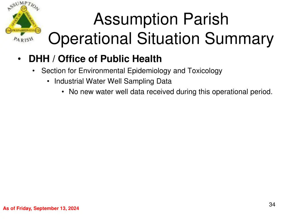 assumption parish operational situation summary 33