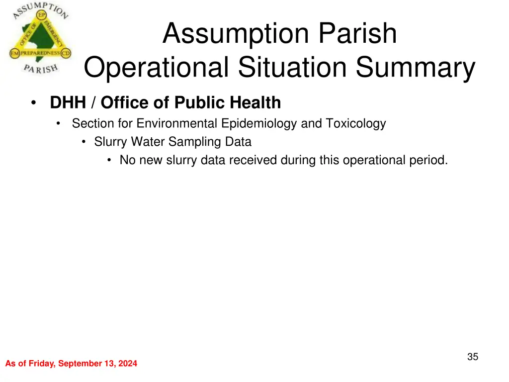 assumption parish operational situation summary 34