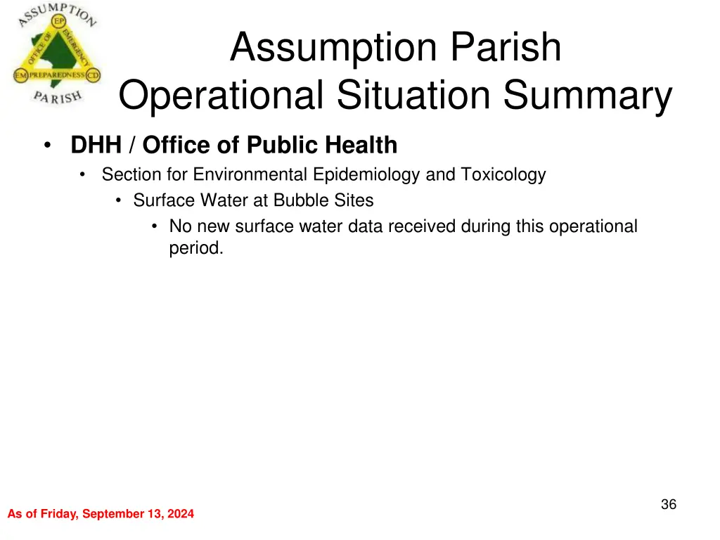 assumption parish operational situation summary 35