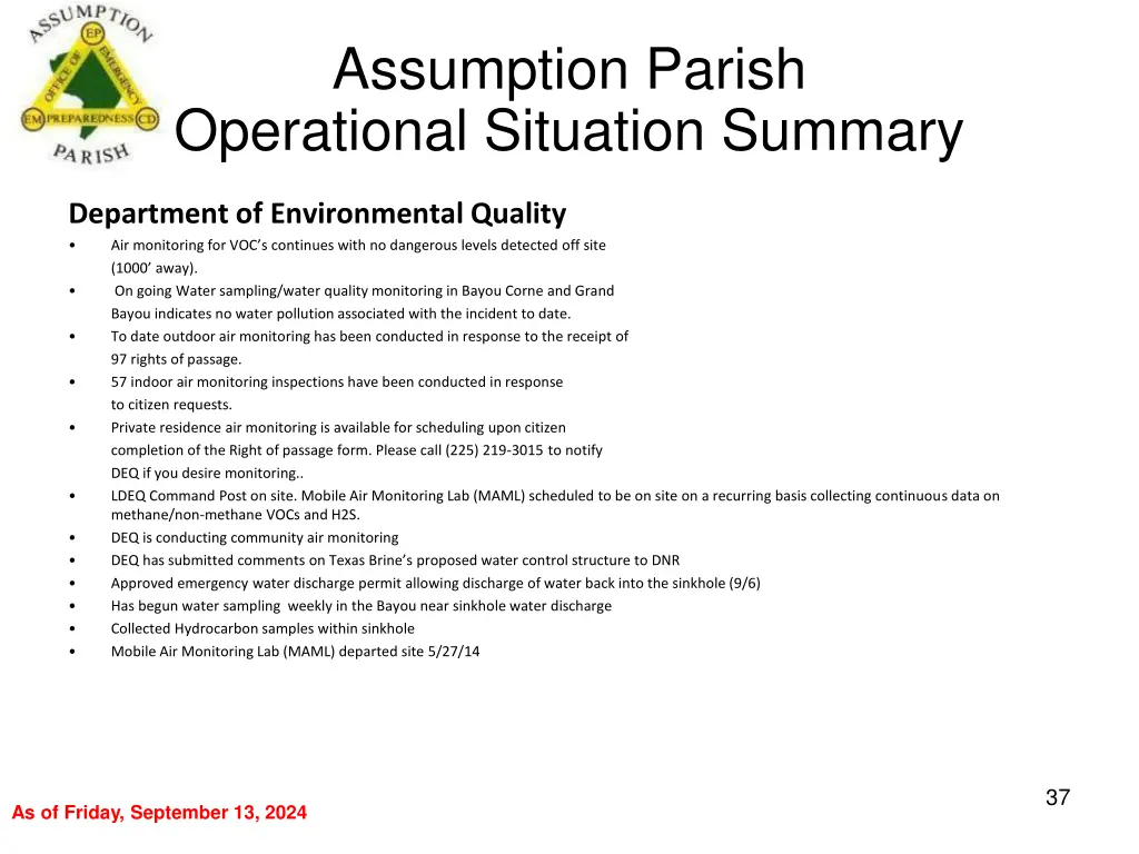 assumption parish operational situation summary 36