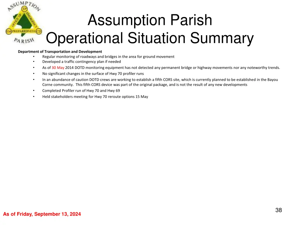 assumption parish operational situation summary 37