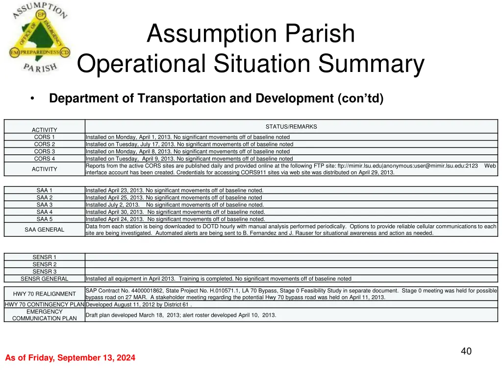 assumption parish operational situation summary 38