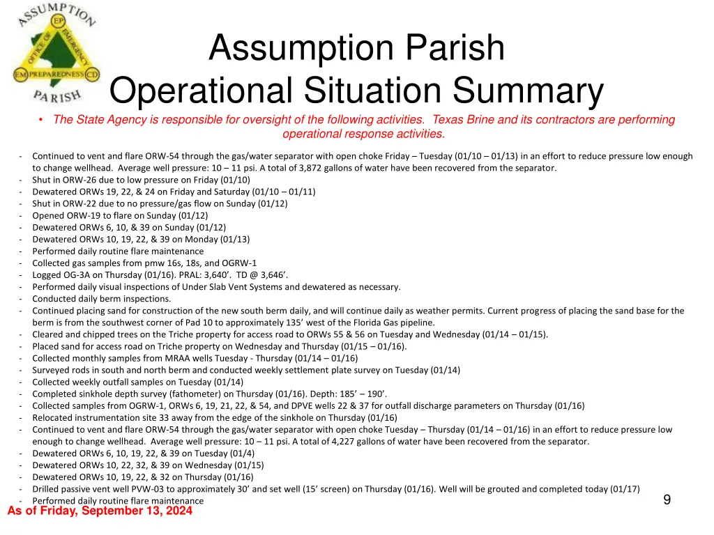 assumption parish operational situation summary 8