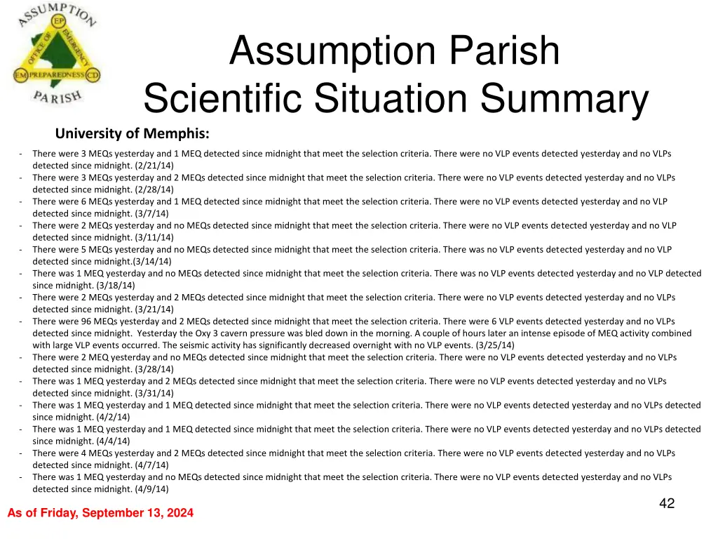 assumption parish scientific situation summary 1