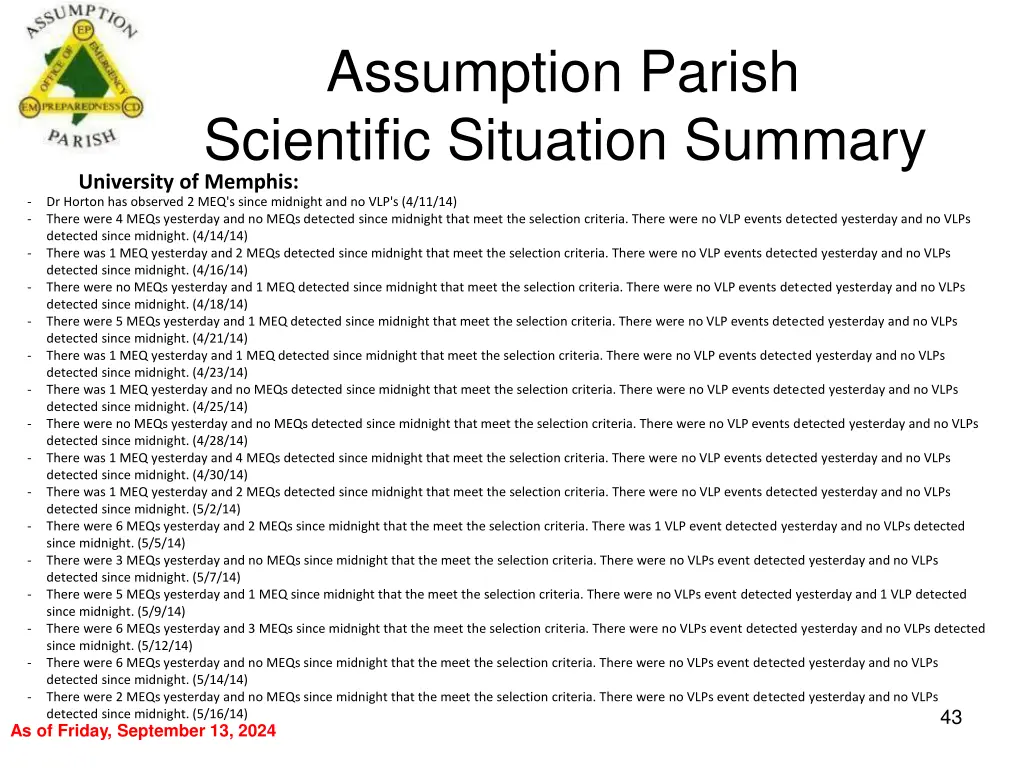 assumption parish scientific situation summary 2