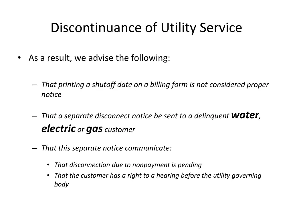 discontinuance of utility service 10