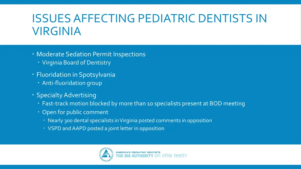 issues affecting pediatric dentists in virginia