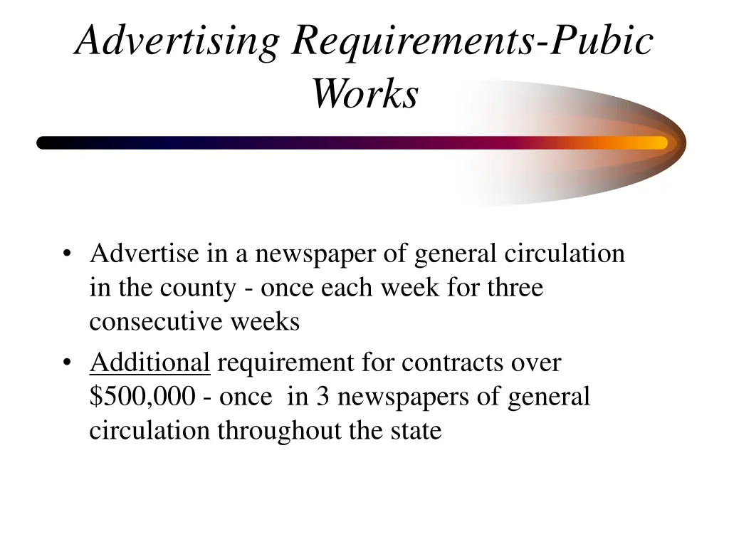 advertising requirements pubic works