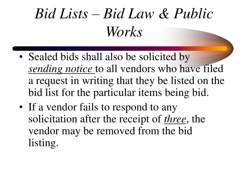 bid lists bid law public works