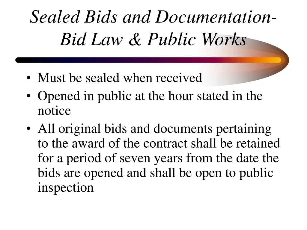 sealed bids and documentation bid law public works