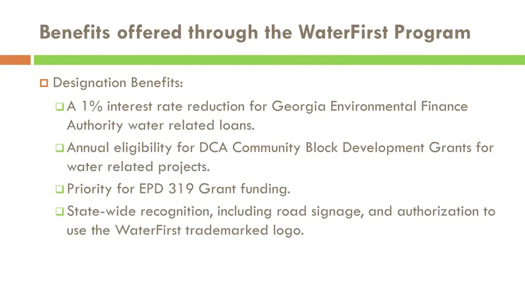 benefits offered through the waterfirst program