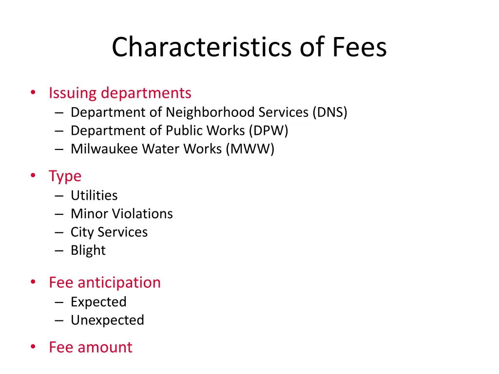 characteristics of fees 1