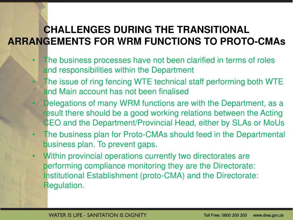 challenges during the transitional arrangements