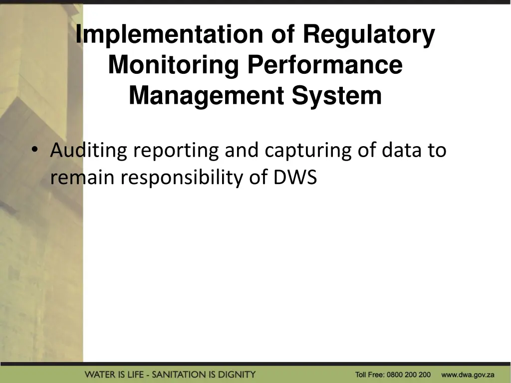 implementation of regulatory monitoring