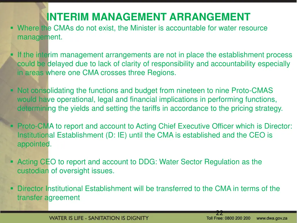 interim management arrangement where the cmas