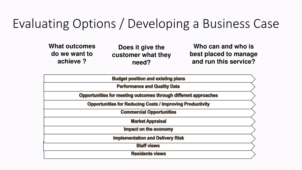 evaluating options developing a business case