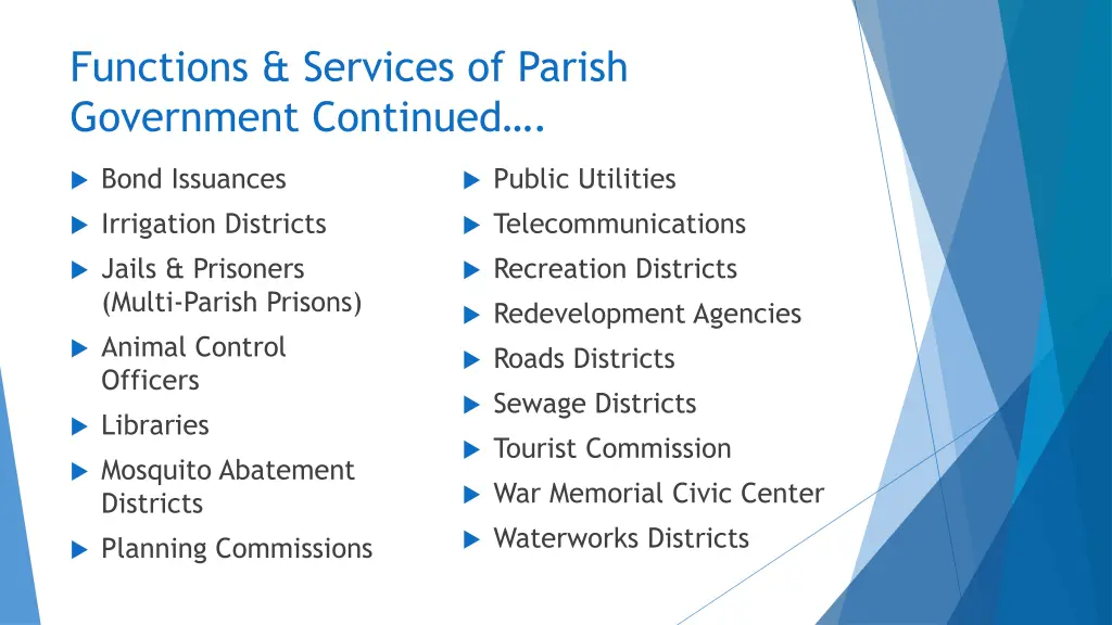 functions services of parish government continued