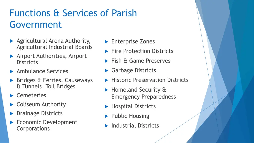 functions services of parish government