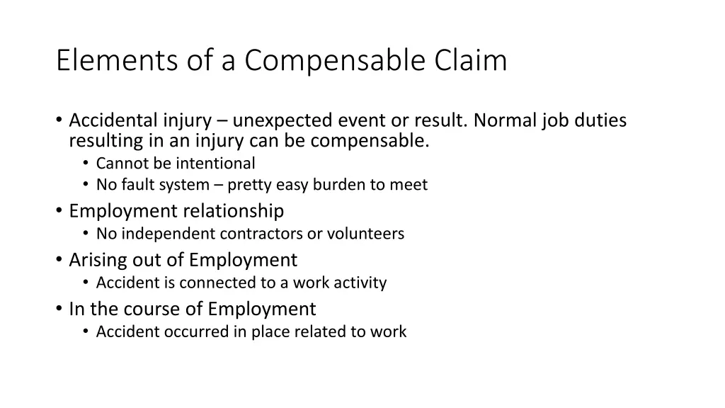 elements of a compensable claim