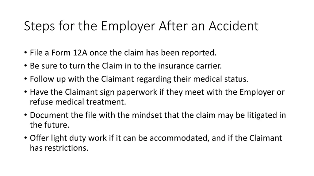 steps for the employer after an accident