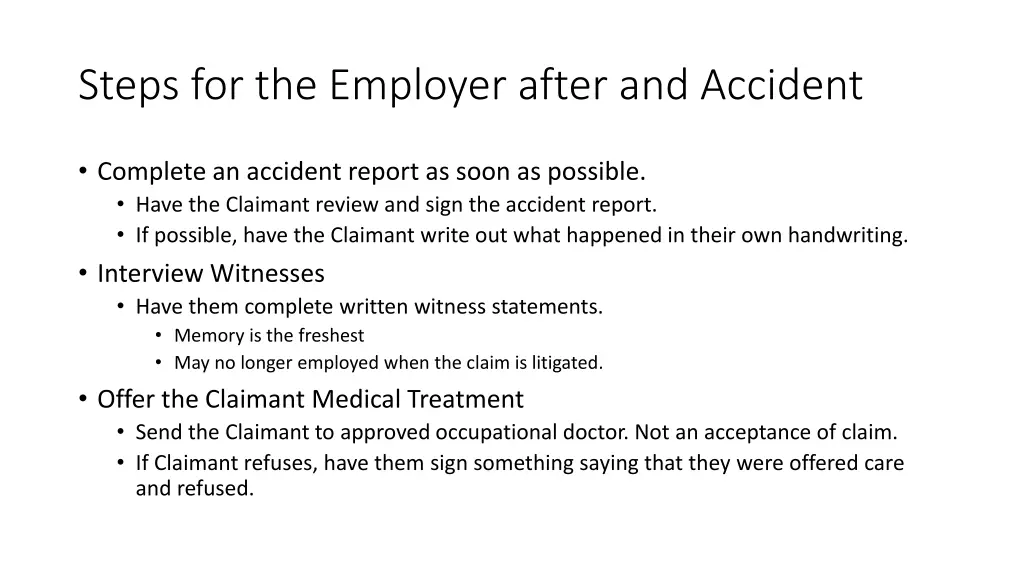 steps for the employer after and accident