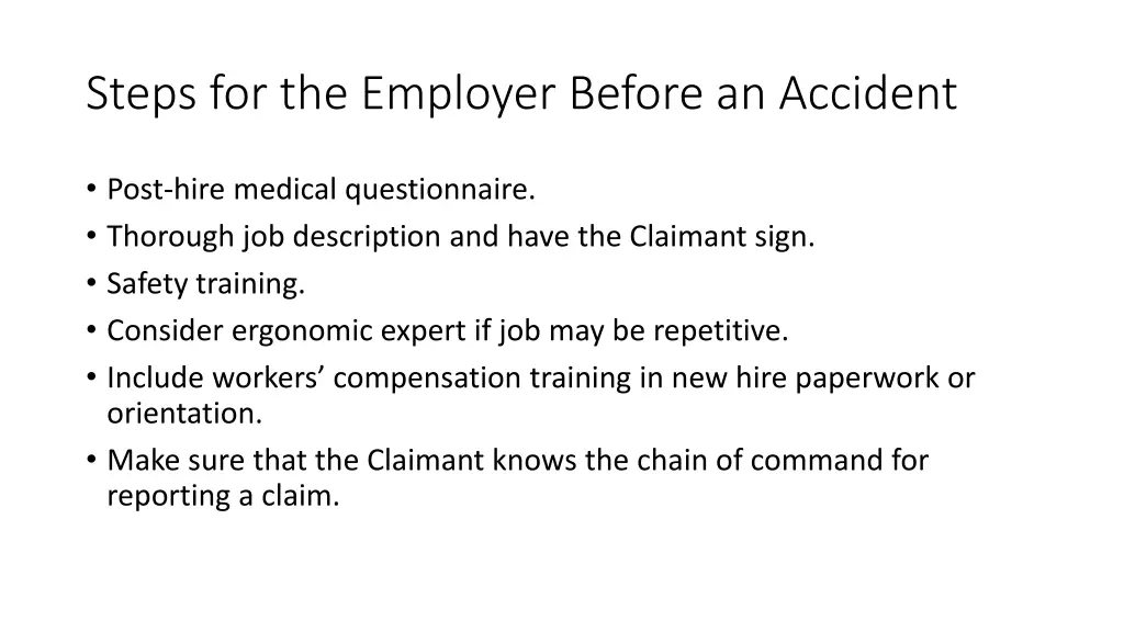 steps for the employer before an accident